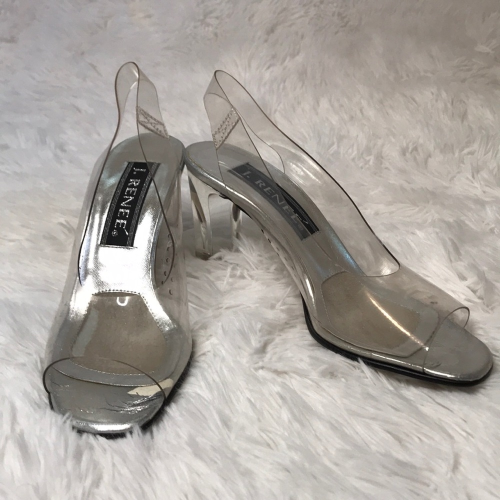 J. Reneé clear vinyl prism block heels size 6